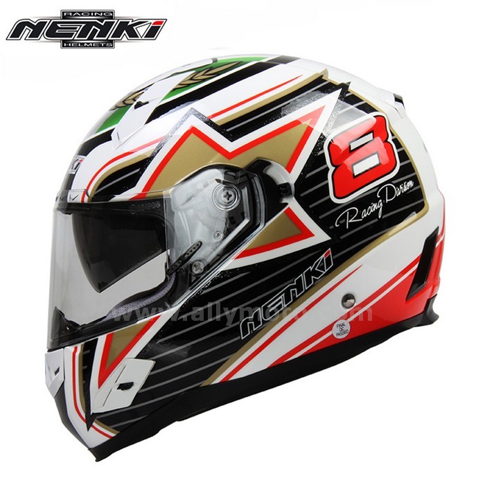 129 Nenki Full Face Helmet Fiberglass Shell Street Racing Motorbike Riding Dual Visor Sun Shield Lens@5